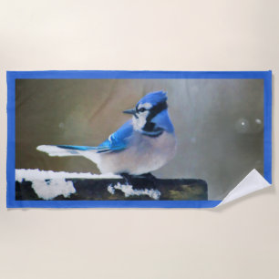 Blue Jay Painting - Original Bird Art Beach Towel
