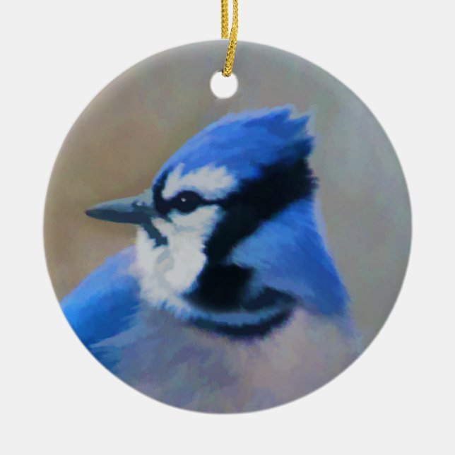 Blue Jay Painting - Original Bird Art Ceramic Ornament (Front)