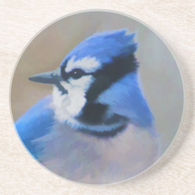 Blue Jay Painting - Original Bird Art Coaster (Front)