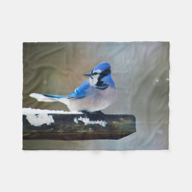 Blue Jay Painting - Original Bird Art Fleece Blanket (Front (Horizontal))