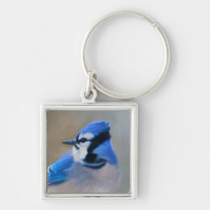 Blue Jay Painting - Original Bird Art Keychain