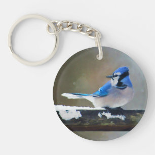 Blue Jay Painting - Original Bird Art Keychain