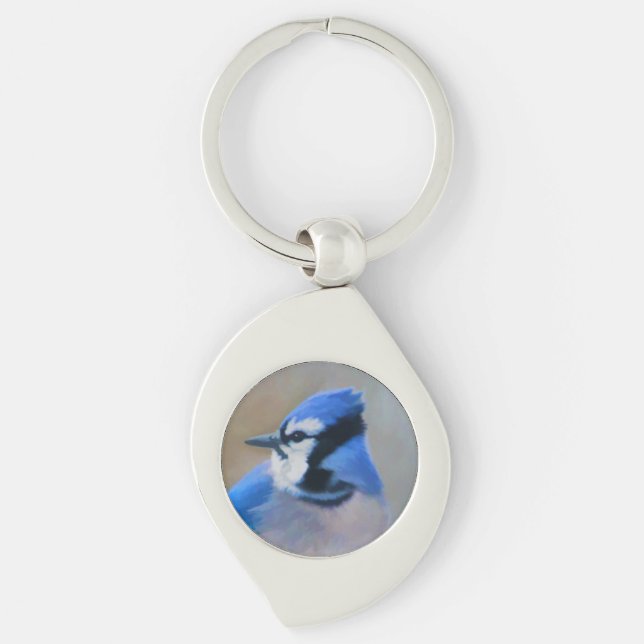 Blue Jay Painting - Original Bird Art Keychain (Front)