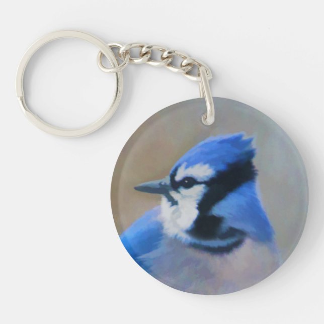 Blue Jay Painting - Original Bird Art Keychain (Front)