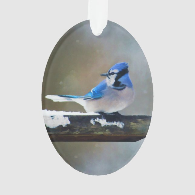 Blue Jay Painting - Original Bird Art Ornament (Back)