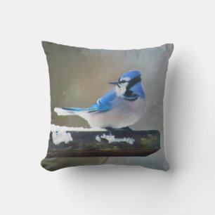 Blue Jay Painting - Original Bird Art Outdoor Pillow