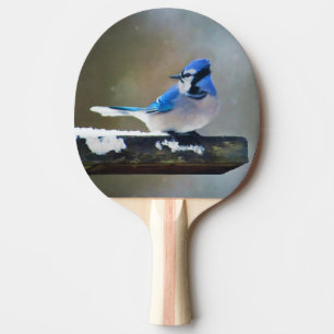 Blue Jay Painting - Original Bird Art Ping Pong Paddle
