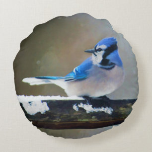 Blue Jay Painting - Original Bird Art Round Pillow