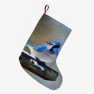 Blue Jay Painting - Original Bird Art Small Christmas Stocking