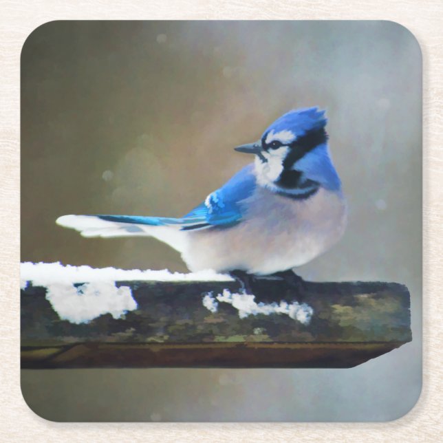 Blue Jay Painting - Original Bird Art Square Paper Coaster (Front)