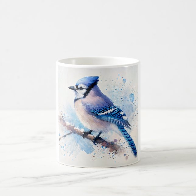 Blue Jay Perched On Branch Art Coffee Mug (Center)