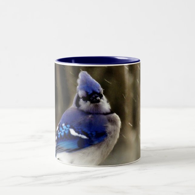 Blue Jay Photo Two-Tone Coffee Mug (Center)
