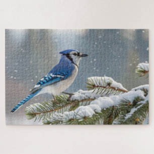Blue Jay Puzzle de neige - Winter Bird Nature Art