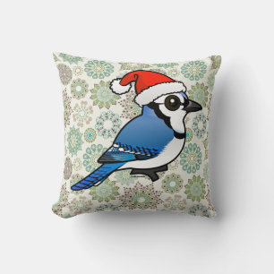 Blue Jay Santa Throw Pillow