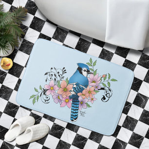 Blue Jay Spring Flowers Bath Mat