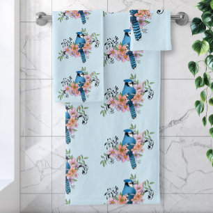 Blue Jay Spring Flowers Bath Towel Set