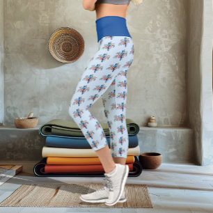 Blue Jay Spring Flowers Capri Leggings