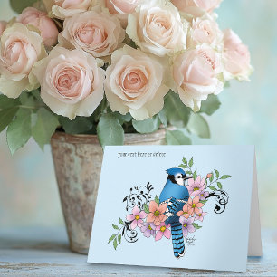 Blue Jay Spring Flowers Card