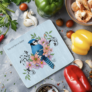Blue Jay Spring Flowers Cutting Board