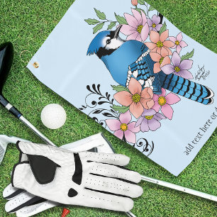 Blue Jay Spring Flowers Golf Towel