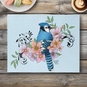 Blue Jay Spring Flowers Jigsaw Puzzle