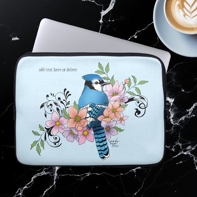 Blue Jay Spring Flowers Laptop Sleeve (Creator Uploaded)