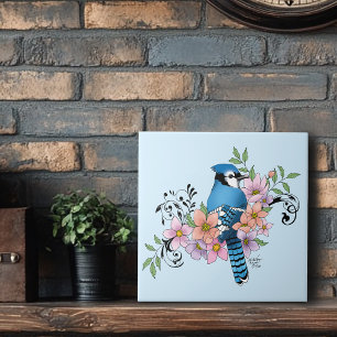 Blue Jay Spring Flowers Tile