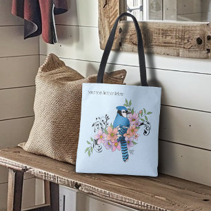 Blue Jay Spring Flowers Tote Bag