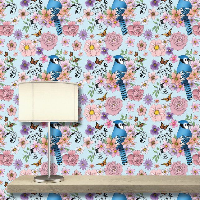 Blue Jay Spring Flowers Wallpaper (Creator Uploaded)