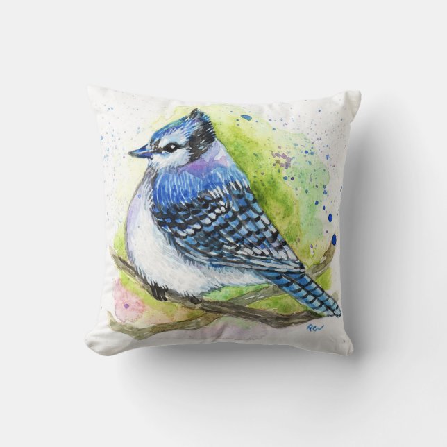 Blue Jay Throw Pillow (Front)