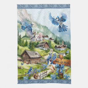 Blue Jay Way Bluejays in Heavenly Mountain Village Kitchen Towel