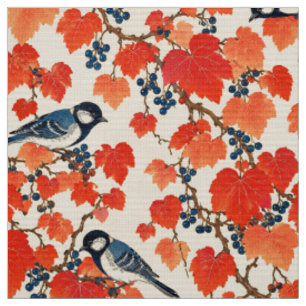 Blue Jays and Autumn Grape Vines Fabric