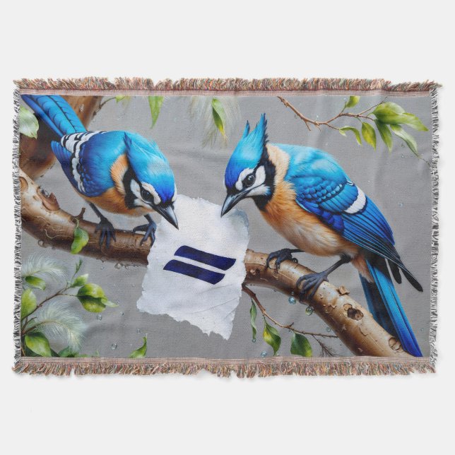 Blue Jays Contemplating Throw Blanket (Front)