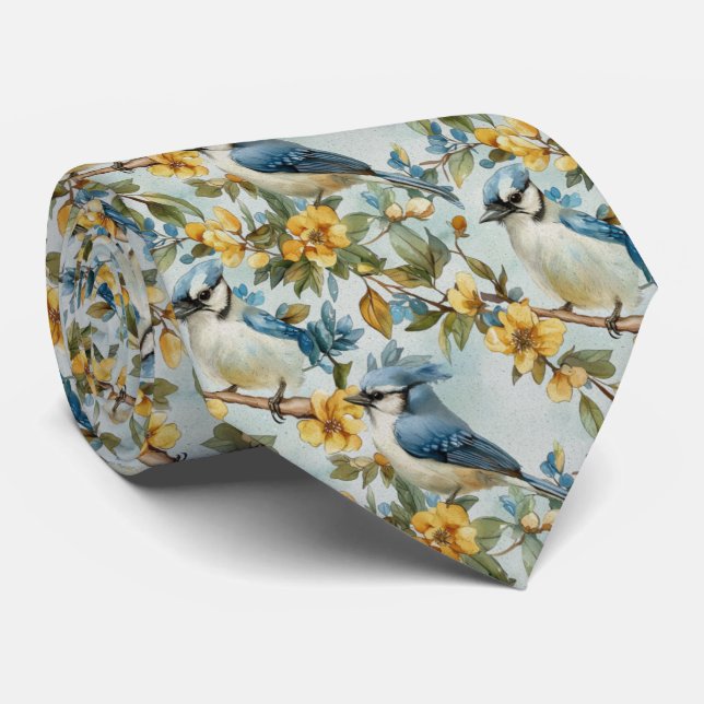 Blue Jays In Trees Tie (Rolled)