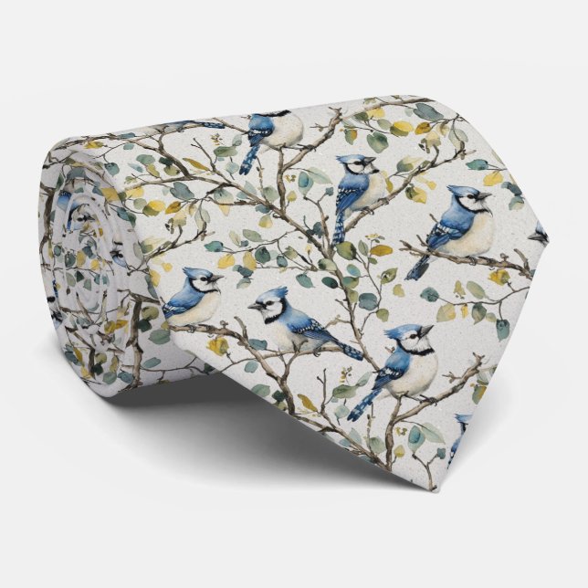 Blue Jays In Trees Tie (Rolled)