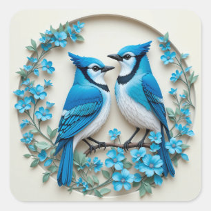 Blue Jays on Branch 🐦 Vibrant Nature Bird Art 🌿 Square Sticker