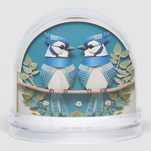 Blue Jays Perched Among Floral Details Snowglobe