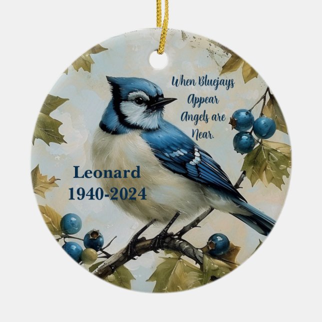 Blue jays Personalized Memorial Ornament (Front)