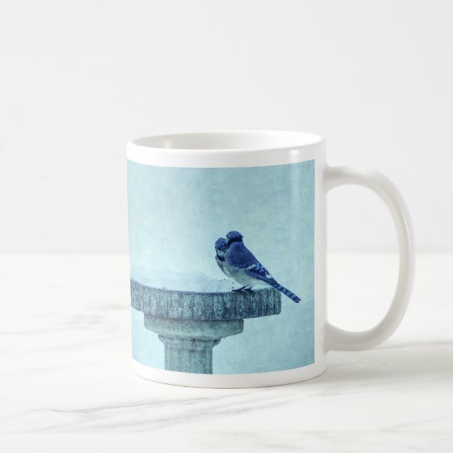 Blue Jays Winter Feeding Painterly Coffee Mug (Right)