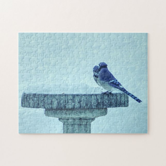 Blue Jays Winter Nourriture Painterly Puzzle (Horizontal)