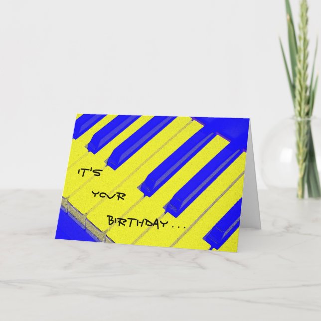 Blue Jazzy Keyboard Birthday Card (Front)