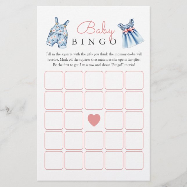 Blue Jean Baby Bingo Baby Shower Game (Front)