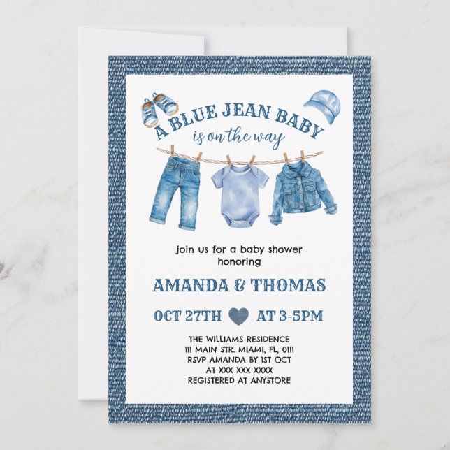 Blue Jean Baby Boy Shower Invitation (Front)