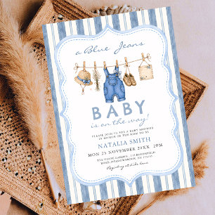 Blue Jean Baby Clothesline Denim Baby Shower Invitation