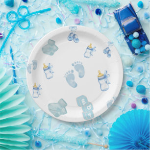 Blue jean baby denim baby shower invitation paper plate