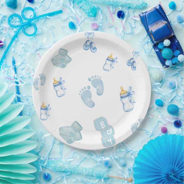 Blue jean baby denim baby shower invitation paper plate (Party)