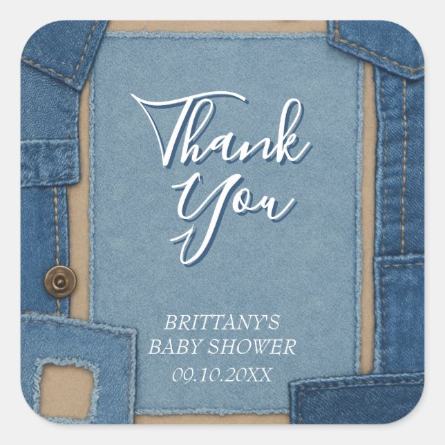 Blue Jean Baby Denim Baby Shower Square Sticker (Front)