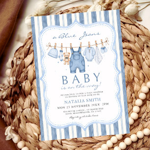 Blue Jean Baby Denim Clothesline Baby Shower Invitation