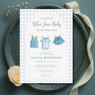 Blue Jean Baby Gingham Baby Shower  Invitation