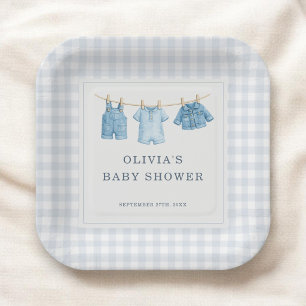 Blue Jean Baby Gingham Baby Shower Party Paper Plate